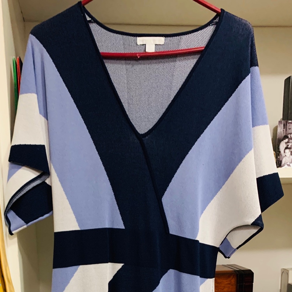 Navy blue and white print dress